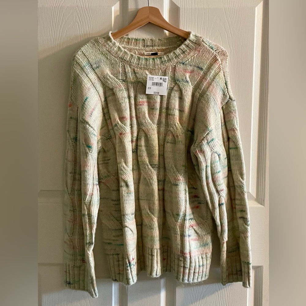 American Eagle Outfitters Cream Multicolor Cable Knit  Sweater - Picture 10 of 13